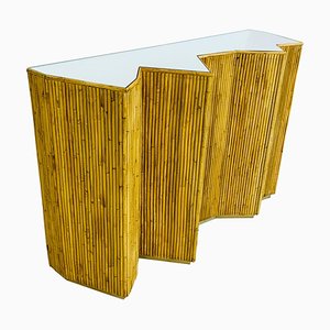 Glass and Rattan Console Table