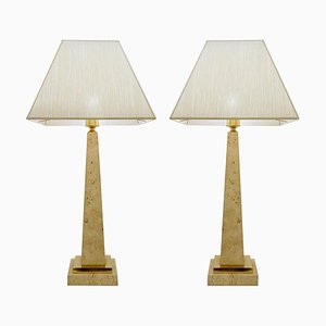 Travertine Obelisk Table Lamps, Set of 2