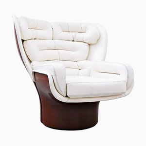 Elda Armchair in White Leather and Red Structure by Joe Colombo, 1963