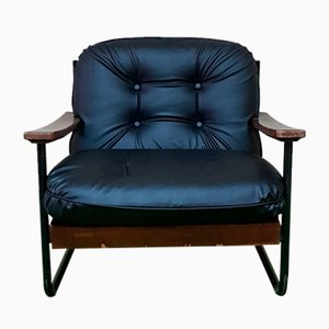 Italian Bauhaus Style Bentwood Armchair with Black Leather Cushion, 1960s