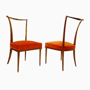 Orange Velvet Dining Chairs by André Arbus, France, 1940s, Set of 2