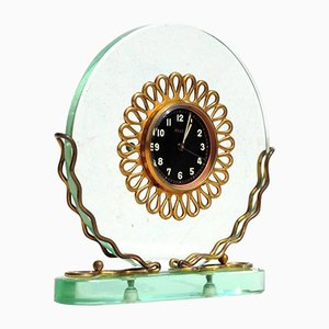 Orologio da tavolo Art Deco in cristallo, Italia, anni '30