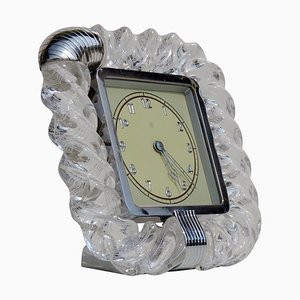 Art Deco Twisted Murano Glass Torchon Table Clock from Venini, 1930s