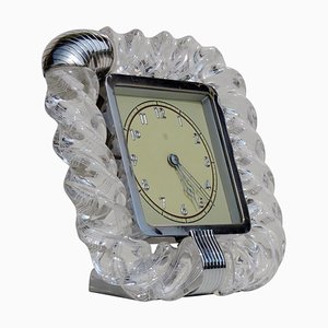 Reloj de mesa Torchon Art Déco de cristal de Murano retorcido de Venini, años 30