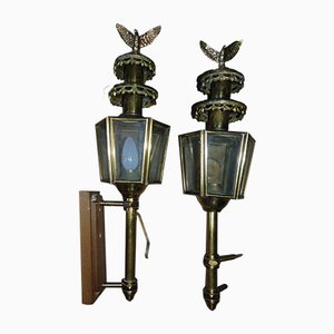 Art Deco Brass Coach Sconces, Set of 2