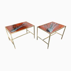Tables d'Appoint Style Fontana en Laiton et Céramique, Italie, 1970s, Set de 2