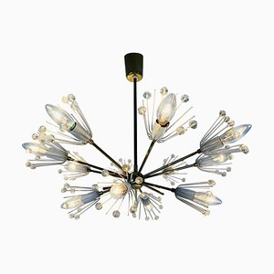 Glass and Brass Snowflake Chandelier by Emil Stejnar for Rupert Nikoll, 1960s, Set of 2