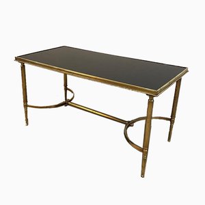 Neoclassical Style Brass Coffee Table with Black Lacquered Glass Top ba Maison Jansen, France, 1940s