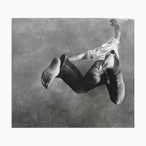 Jump Man, Charcoal realistico di carta, Large Size, Contemporary Frame, 2017