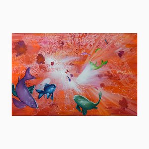 Leibniz Universe 15u, Contemporary and Colorful Underwater Scene, Oil on Canvas, 2016