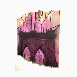 Brooklyn Bridge IV, Sunset Magenta, Mixed Media Photograph on Wood, 2017