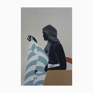 Wanting Solitude and Nearby, Female Nude, Linocut Stampa originale, Unframed, 2020