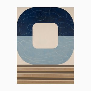 Moonlight Musing Geometric Abstract Painting, Modern Blue Palette, 2017