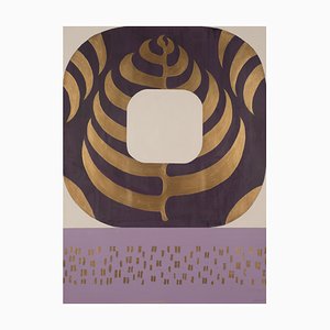 Alternating Aubergine, Purple and Gold Geometric Abstract Painting on Paper, 2020