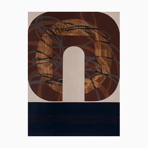 Crescent Web, Erdtöne, Geometrische Abstrakte Malerei auf Papier, Ungerahmt, 2020