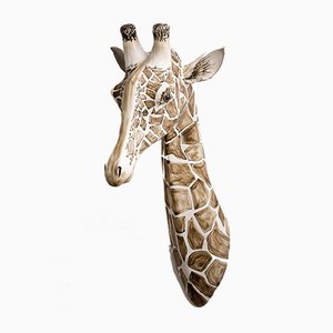 Scultura da parete a forma di giraffa, terracotta, porcellana e nero, 2020