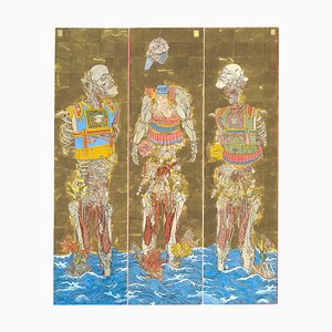 The Three Emperors, Futuristic Painting Triptych as a Byōbu-Ē, Folding Screen, 2019