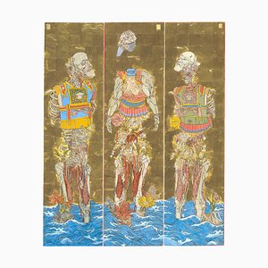 Trittico I tre imperatori, futuristico dipinto come Byōbu-Ē, pieghevole, 2019