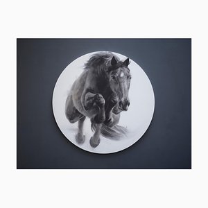 Dessin Eclipse, Cheval d'Accompagnement, Fusain, Gesso et Acrylique sur Circulaire, 2019