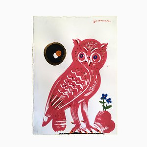Pintura al óleo Owl 12, Red Eirene, Paper, 2018