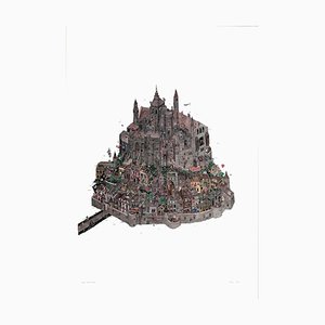 Mont Saint Michel, Framed Watercolor Illustration by Guillaume Cornet, 2016