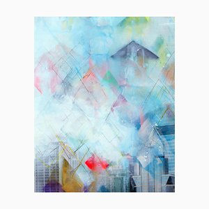 Serie Unforgotten # 1, fotografía pintada a mano, escena urbana abstracta de colores, 2018