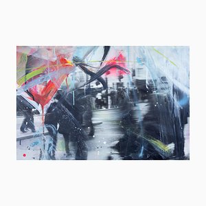 Unforgotten Series # 2, fotografía pintada a mano, escena urbana abstracta de colores, 2018