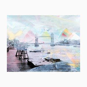 Unforgotten Series #5, Hand-Painted Photography, Colorful Abstract Tower Bridge, 2018