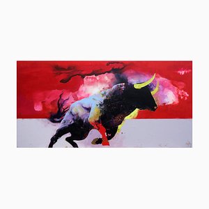 Entre Ciel Et Terre, Red Contemporary Abstract and Bold Colors, Painting with Bull, 2018