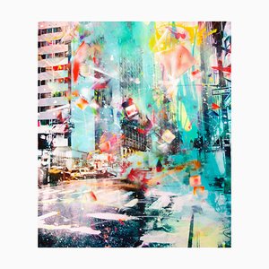 Double Tree, Colorful Hand-Painted Photograph, New York Scene, 2017