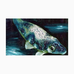 Abyss 5a, Contemporary and Classic Painting, Elegant and Strong Fish Subject, 2016