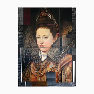 Maria Gonzaga of Lorraine, Royal Style Portrait, Modern Oil on Metal, 2014