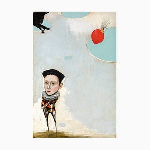 El último globo, Óleo sobre lienzo, Pintura figurativa pop-surrealista, W Harlequin, 2017