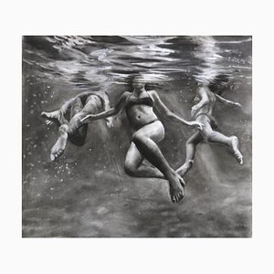 The Three Graces, Underwater Swimmers, Charcoal and Graphite on Fabriano Paper, 2018