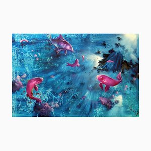 Leibniz Universe 13u, escena subacuática contemporánea y colorida, óleo sobre lienzo, 2016