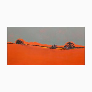 Composición naranja grande Paisaje abstracto de la Patagonia, óleo contemporáneo, 2014