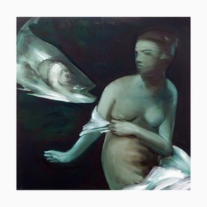Old Master, 8m, Roman Inspired Oil Painting, Nude Woman and Fish, 2016