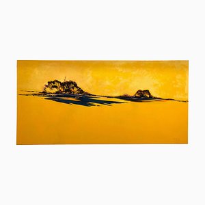 Sunshine Again, Horizontal Yellow Abstract Landscape Painting, Öl auf Leinwand. 2015