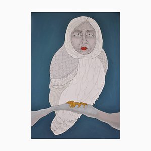 Fiona Morley, pájaro Ba, alambre y óleo sobre lienzo con marco personalizado, escultural, 2017