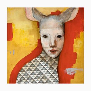 Artemis, Huile sur Toile, Peinture Figurative Abstraite, Jaune et Orange, 2017