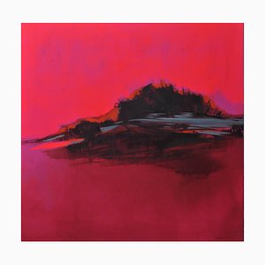 Burning Pink Landscape, Dynamic Contemporary, Bright Abstract Oil Painting, 2016
