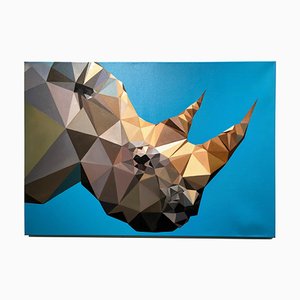 Kartel, Rhino Blues, Oil on Canvas, Pop Art Triangulated, Animal Painting, 2016