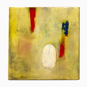 Canario, óleo sobre lienzo, pintura abstracta colorida en amarillo, 2016