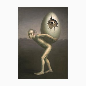 Avery Palmer, the Precious Burden, Ölbild W Pop Surrealist, Figur & Ei, 2020