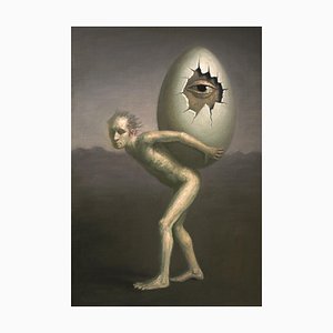 Avery Palmer, the Precious Burden, Oil Painting W Pop Surrealist, Figure & Egg, 2020