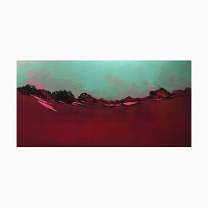 Geografia Del Color, Amanecer, Abstract Landscape en rosado y verde, Pintura al óleo, 2016