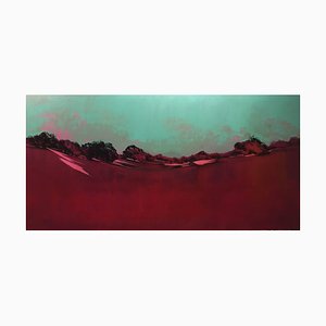 Peinture Paysage Abstrait Géographique, Rose & Vert, 2016