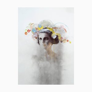 Ophelia #4, Hand-Painted Mixed Media Portrait Photography on Paper, Framed, 2012