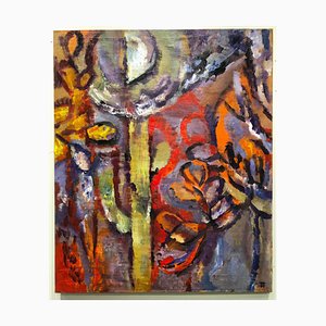 Cactus I, Abstracto y colorido, Pintura al óleo sobre lienzo, Cactus rojo y morado, 2012