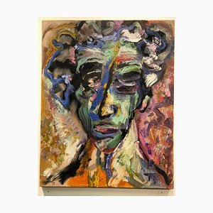 El jefe de la casa, óleo figurativo abstracto sobre lino, colores intensos y llamativos, 2012